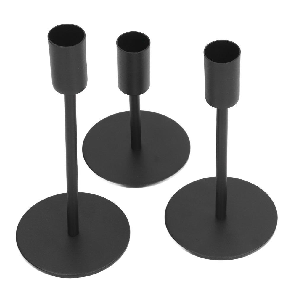3pcs Black Metal Taper Candle Holders 3 Heights Round Base Candle Holders  Wedding Decor