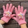 1Pair Cartoon Star Eye Five Finger Gloves For Women Girls Autumn Winter Warm Gloves Cute  Student Gloves Birthday Gifts
