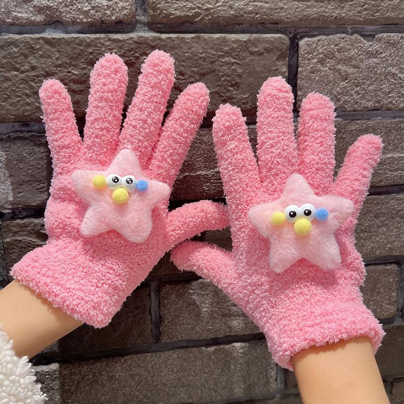 1Pair Cartoon Star Eye Five Finger Gloves For Women Girls Autumn Winter Warm Gloves Cute  Student Gloves Birthday Gifts