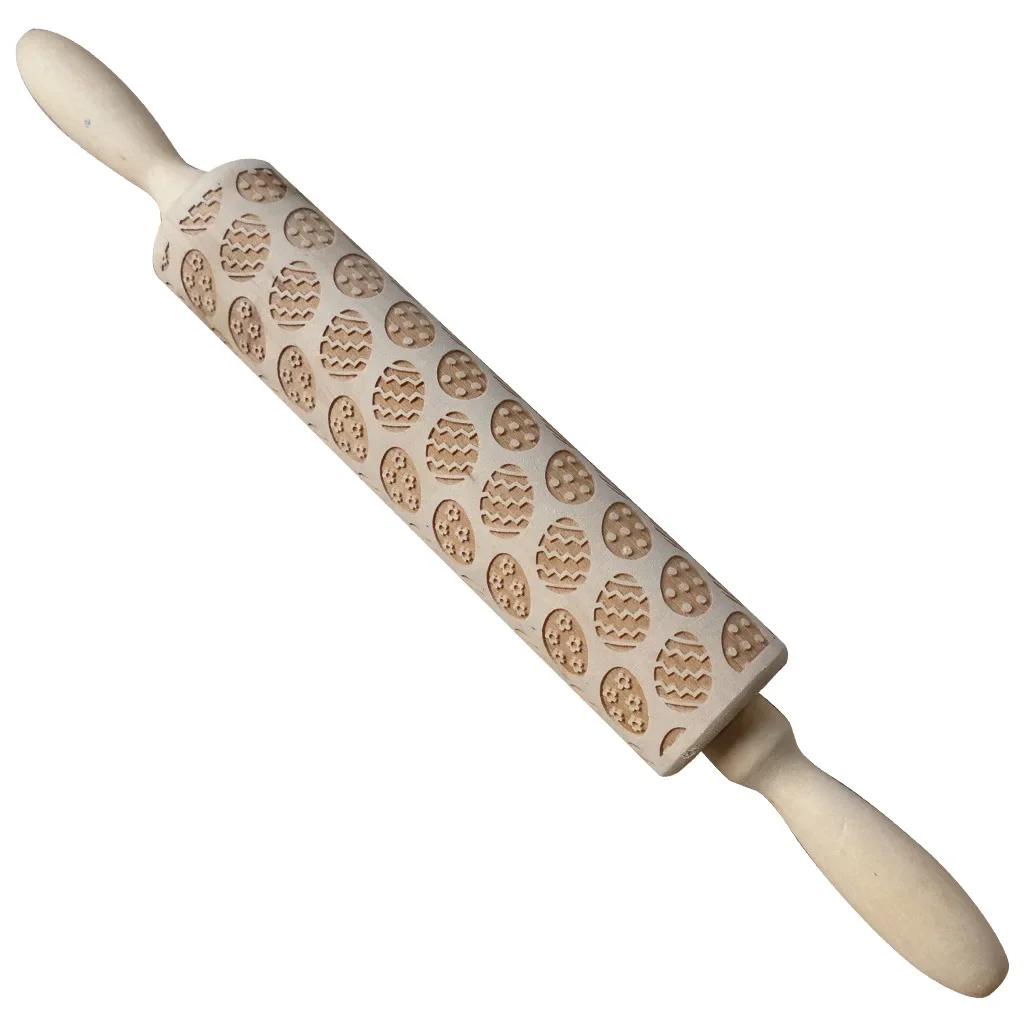 Christmas Decoration Baking Pastry Tool New Year Dough Stick Embossing Roll Pin Laser Wooden Christmas Rolling Pin