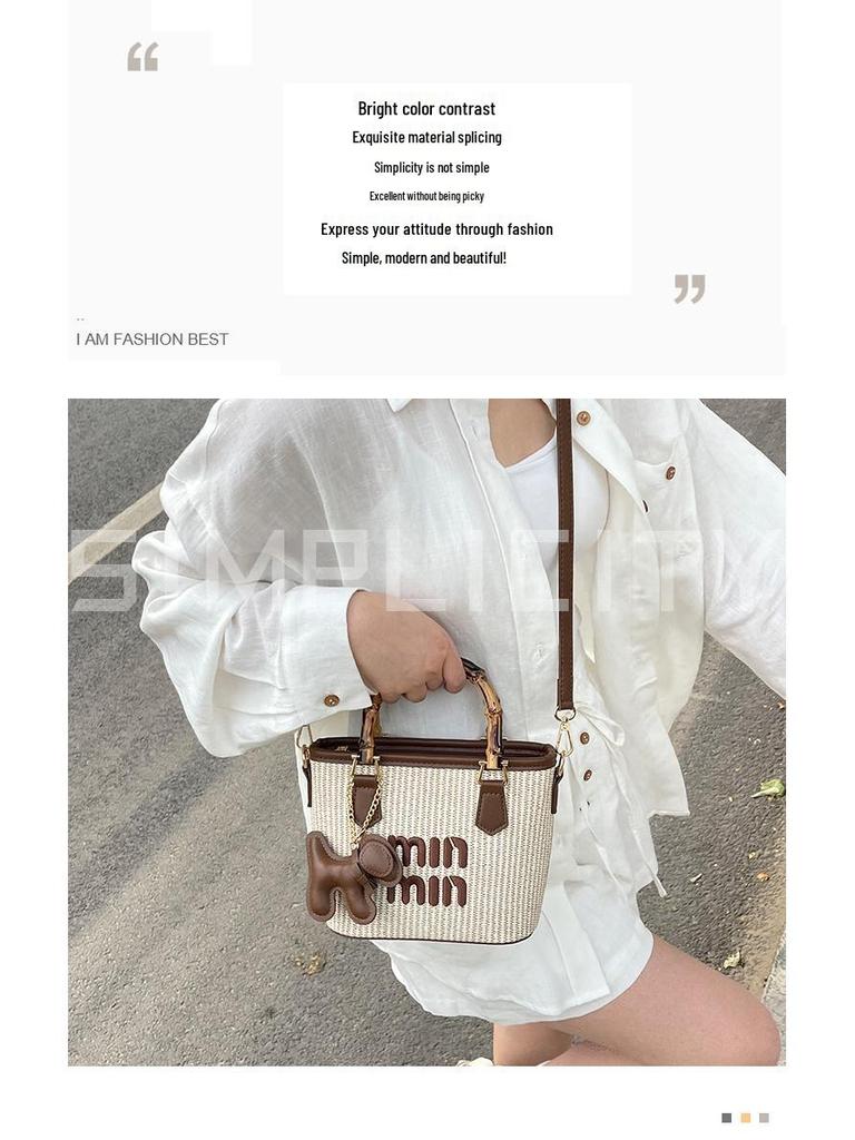 2025 Influencer-Stil Damen gewebte Crossbody Bucket Handtasche für Sommer-Strandurlaube