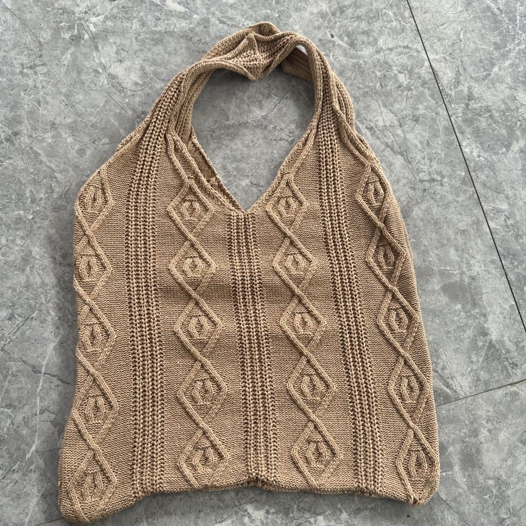 Korean Chic Knitted Floral Shopping Tote - Casual Large Capacity Handheld Shoulder Bag with Woven Vest Design