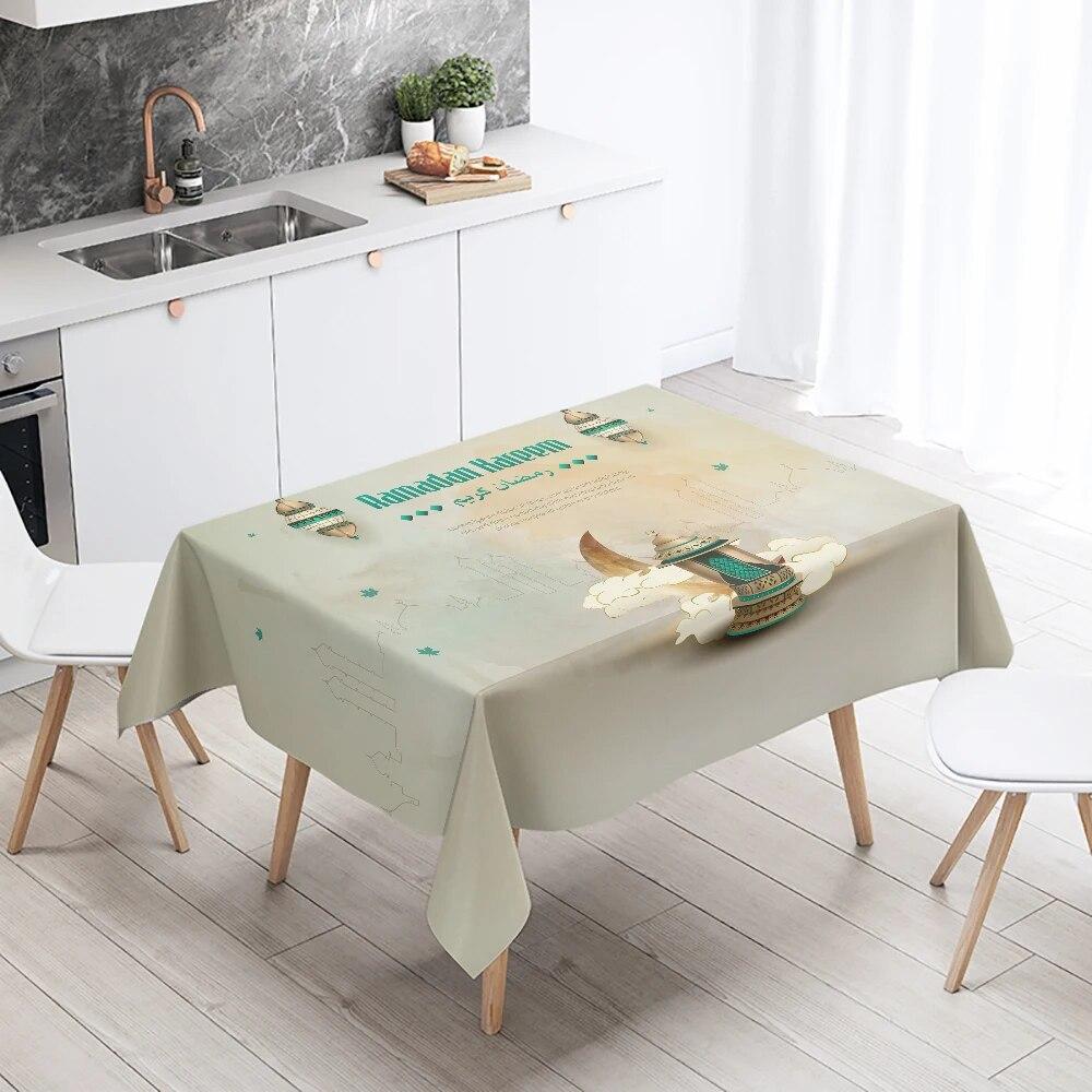 Ramadan Kareem Home Decoration Tablecloth Islamic Muslim Mosque Decoration Tablecloth Waterproof and Stain Resistant