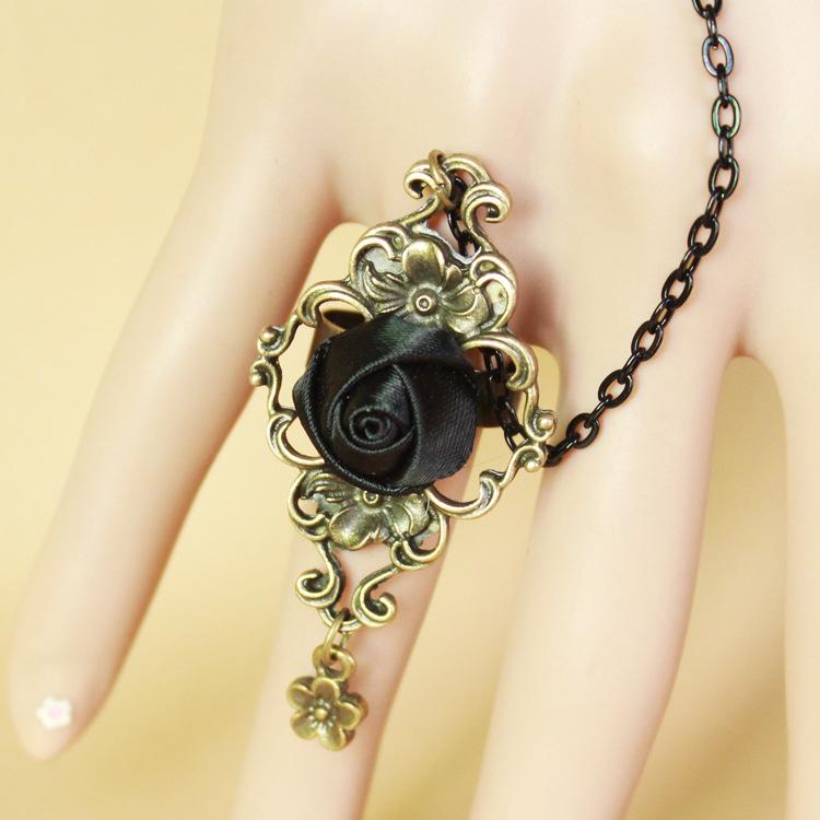 Bracelet Bague Bijoux Dentelle Cristal Rose Noir Vintage Gothique GS126