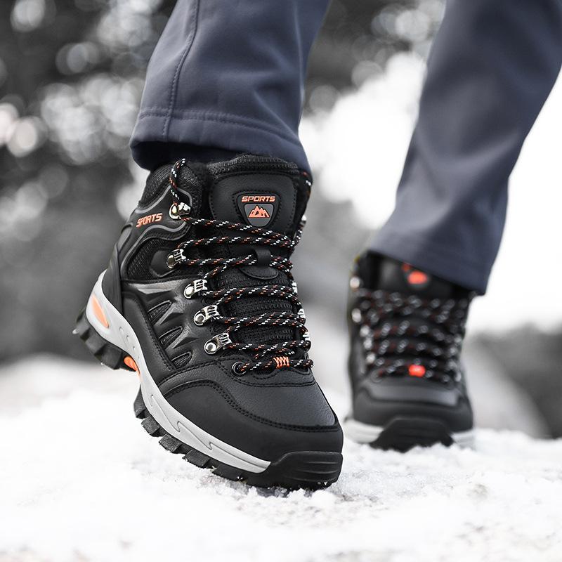 Unisex High-top Non-slip Waterproof and Velvet Warm Hiking Shoes Womens Snow Sneakers