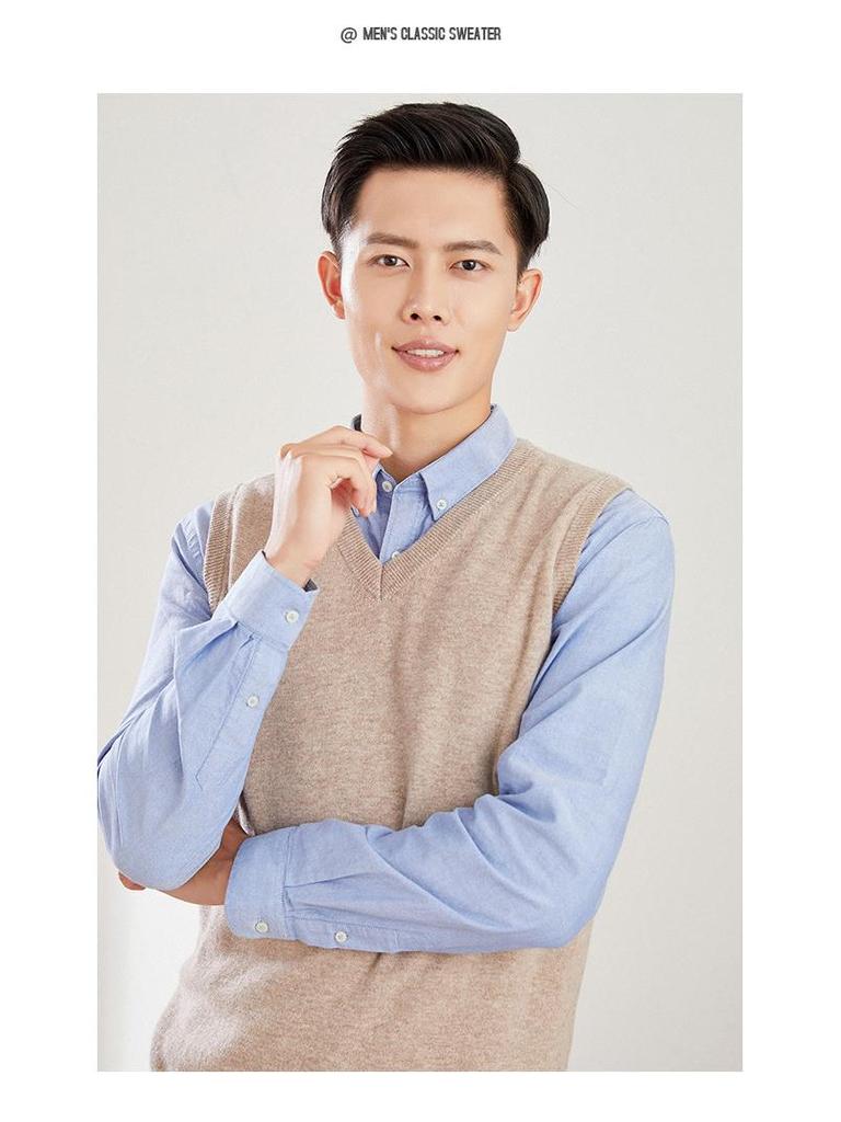 Men's Loose Fit Wool Crew Neck Sweater Vest - Sleeveless Pullover for Spring & Autumn
