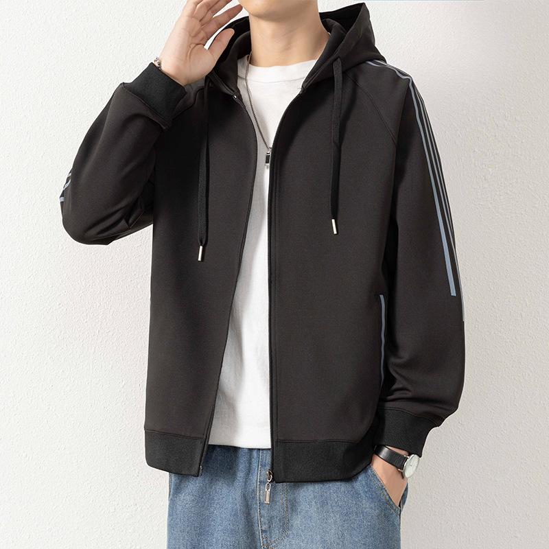 Pull à capuche Pull décontracté pour jeune Veste Cardigan Pull à capuche à trois bandes Homme