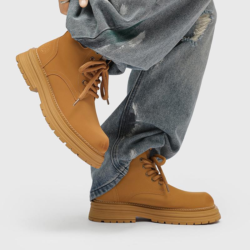 Buty Martin męskie za kostkę zimowe aksamitne 2025 nowe dla par wysokie buty rabarbarowe buty robocze 1681 żółty-G