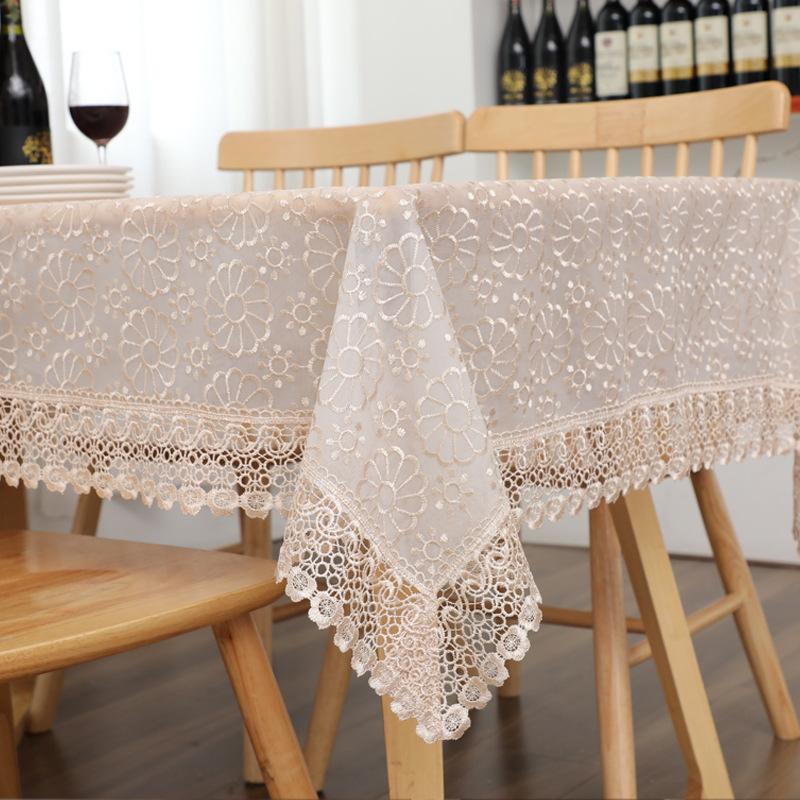 Double Glazed Yarn Tablecloth Flower Embroidery European Cover Washable For Tea Table Water Soluble Hem