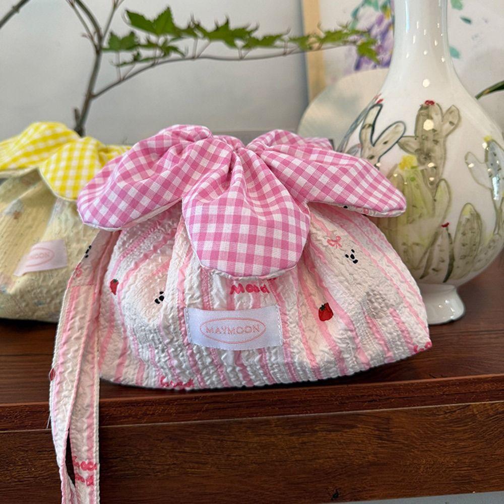 Printing Drawstring Bag Plaid Storage Bag New Bundle Pocket  Women Students