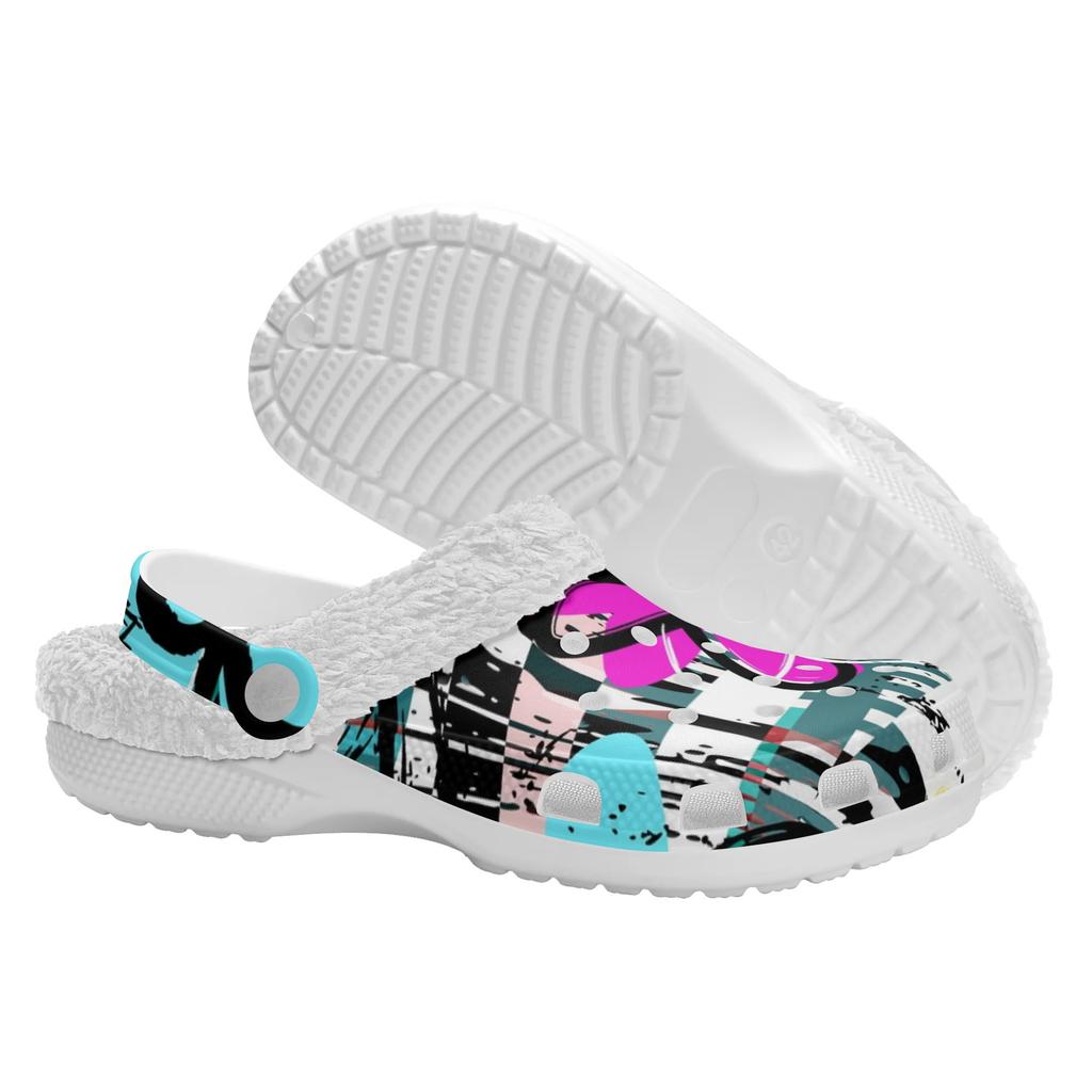 1 Pair White EVA Clogs Warm Soft Lined Unisex Slip On Shoes Lightweight Anti Slip Sole Comfortable For Winter Daily Activities