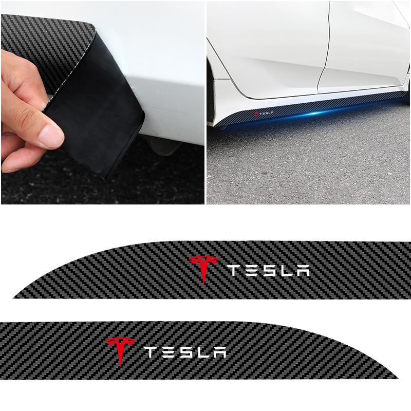 2Pcs Carbon Car Door Side Skirt Sill Stripe Sticker Anti-scratch Refit Sticker For Tesla Model 3 Model X S 2016-2020 Decals TM3 TMX TMS Decal