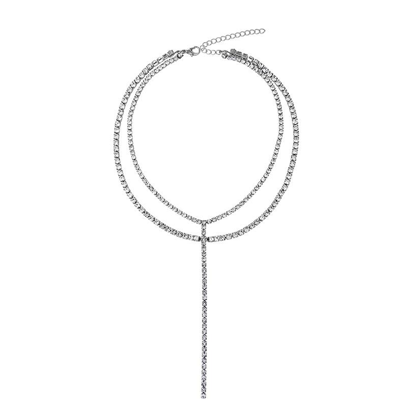 European and American accessories super flash full diamond tassel necklace ins fashion personality long collarbone chain wholesale