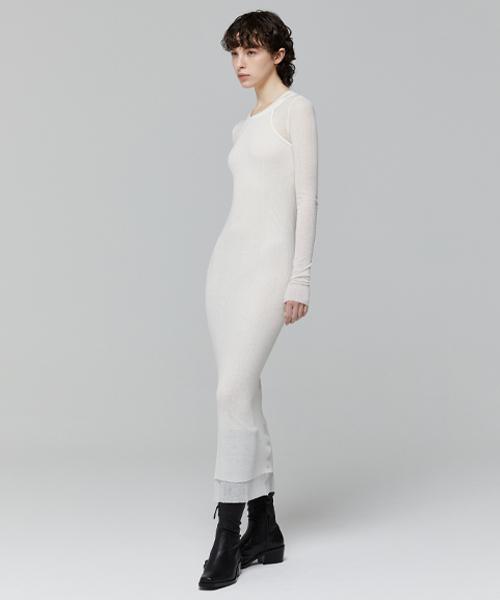 Lady Volume Cutting Halter Slim Knit Dress_White