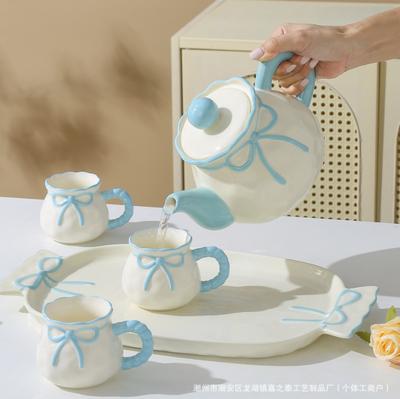 Bow Ceramic Water Cup Set Household Living Room Hospitality High Value Kettle Tea Cup Housewarming Wedding Gift