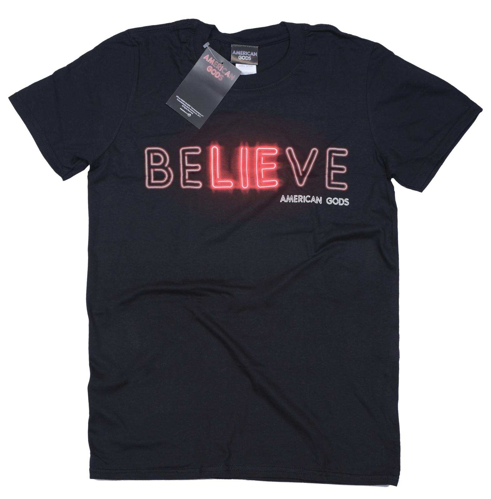 Official American Gods Believe T Shirt Black Cotton Fantasy TV Show New Small S разноцветный