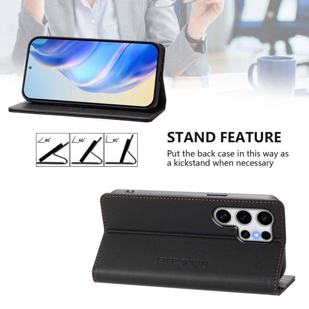 For Samsung Galaxy S25 Ultra Leather Case RINACASIS RC01 Phone Cover with RFID Blocking Wallet Stand