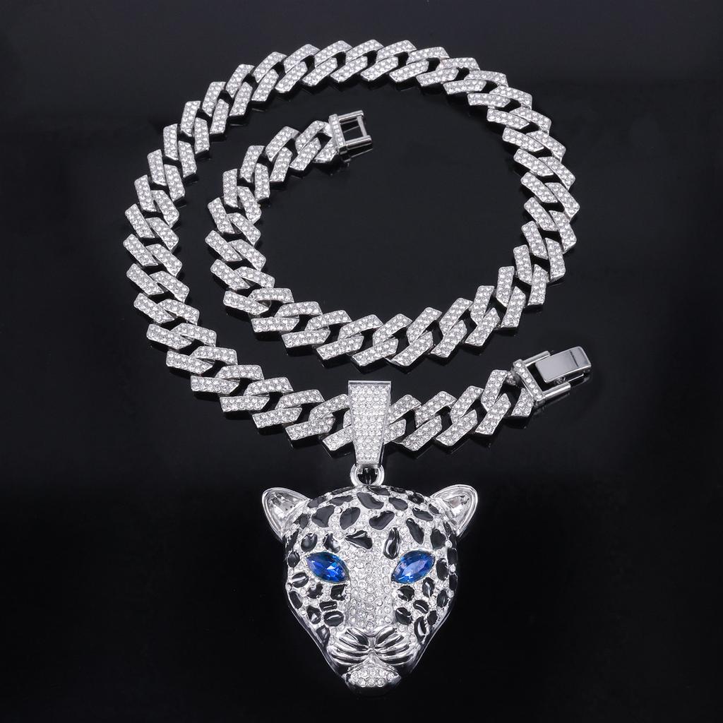 European American Exaggerated Domineering Rhinestone Leopard Head Pendant, HIPHOP Punk Trendsetter Cool Hip Hop Cuban Chain Jewelry