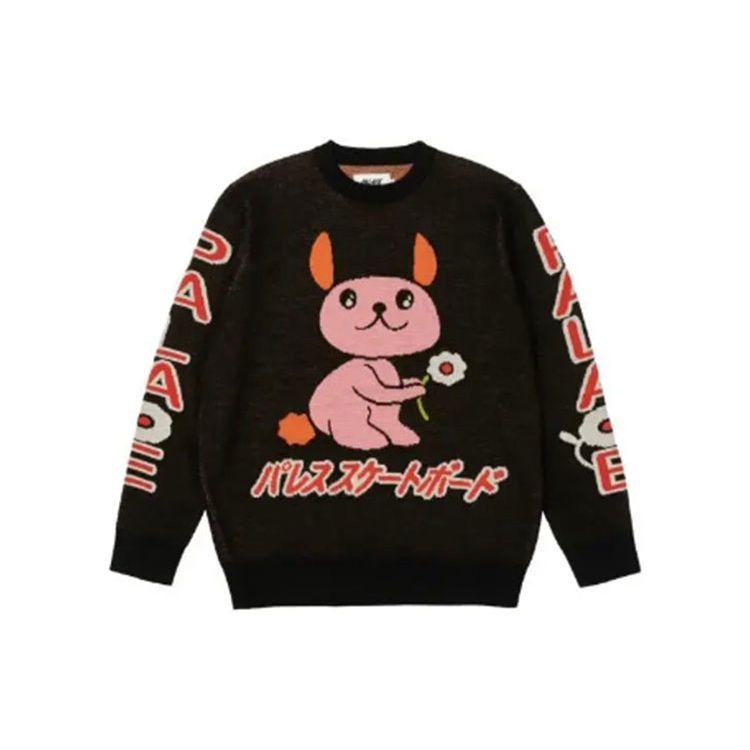 Palace Ss21 Dog Pattern Crewneck Sweater Unisex Sweater Black P20KW030