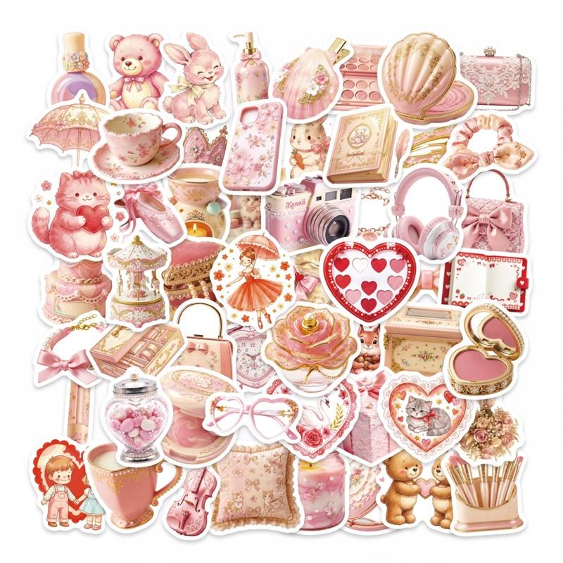 10/30/56PCS Bright Pink Color Girl Sticky PVC Sticker Stationery DIY Laptop Luggage Skateboard Decoration Scrapbooking