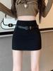 American Spicy Black Sexy High-Waist A-Line Midi Skirt for Plus Size Women