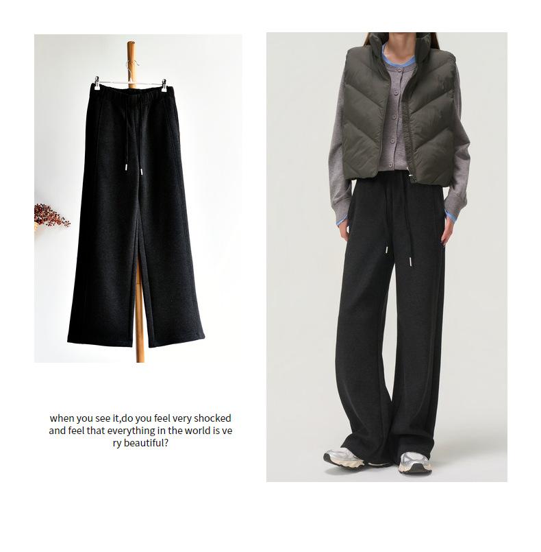 

[Silk wool pants] Winter women s clothing silk wool straight narrow version wide-leg thickened trousers casual pants children M ( 40-50kg ) черный серый