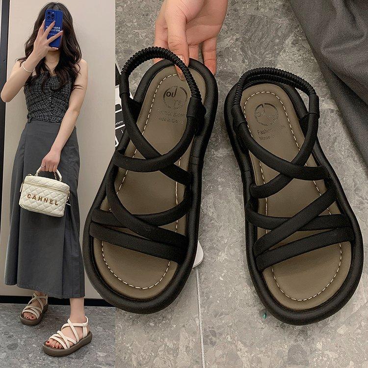 Rom mit Römersandalen Damen 2025 Sommer neu offen vielseitig Strand Plateau superweich schwarz Außen-Sandalen