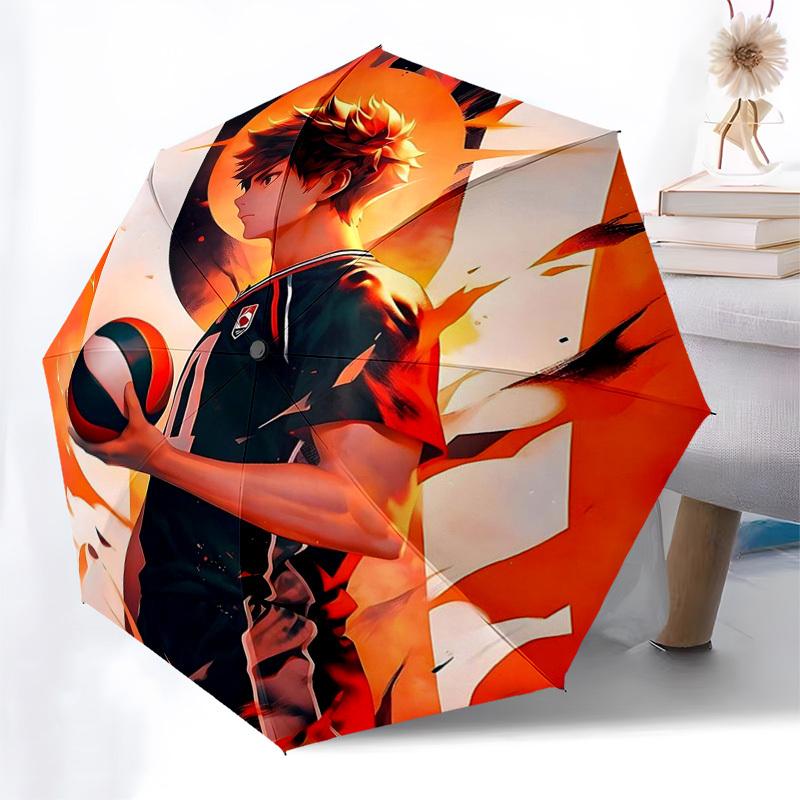 1pc Haikyuu!! Volleyball Ball Umbrella, Automatic Opening & Closing, Portable 3-Fold Design, 8-Rib Iron Frame, Outdoor Umbrella, Ideal Gift for Fans,