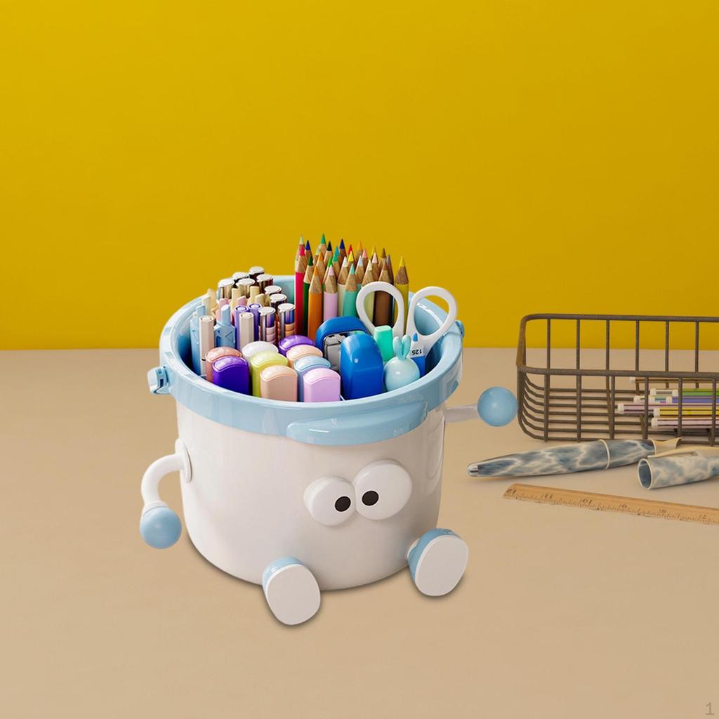 Desk Organiser Container Cute Sturdy Pencil Holder with Wide Handle 4 Compartments for Makeup Office