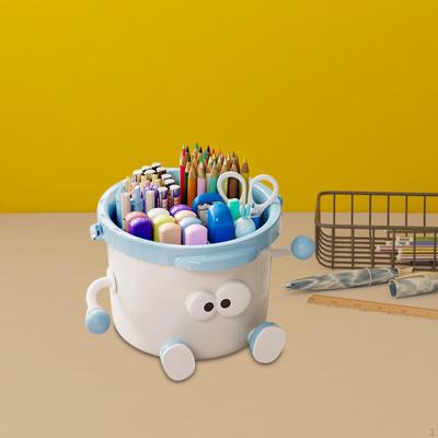Desk Organiser Container Cute Sturdy Pencil Holder with Wide Handle 4 Compartments for Makeup Office