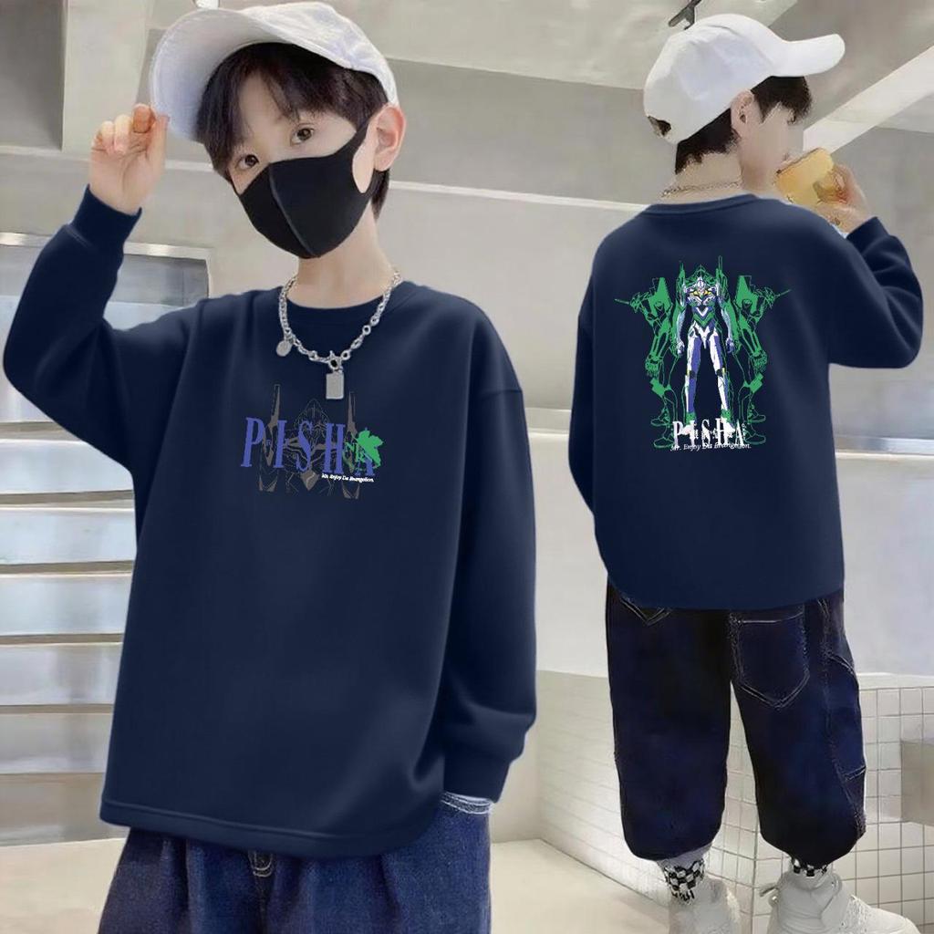 Boys' 100% Pure Cotton Long-Sleeve T-Shirt - Autumn, Loose Fit, Round Neck