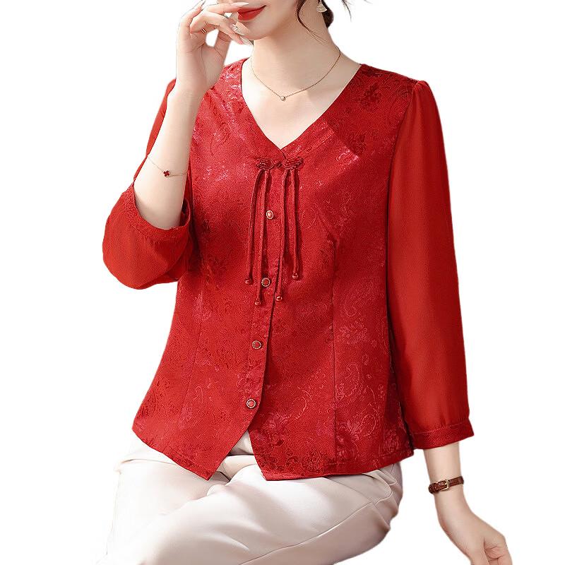 Women's Summer V-neck Floral Puff Sleeve Blouse