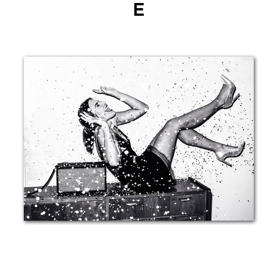 New York Bridge Feather Flower Fashion Girl Wall Art Canvas Painting Posters And Prints Black White Wall Pictures Living Room