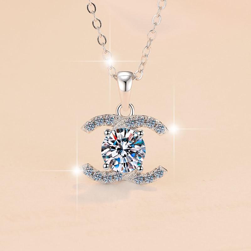 C Letter Moissanite Pendant Necklace Women Men Sterling Chain Elegant Minimalist Jewelry Office Daily