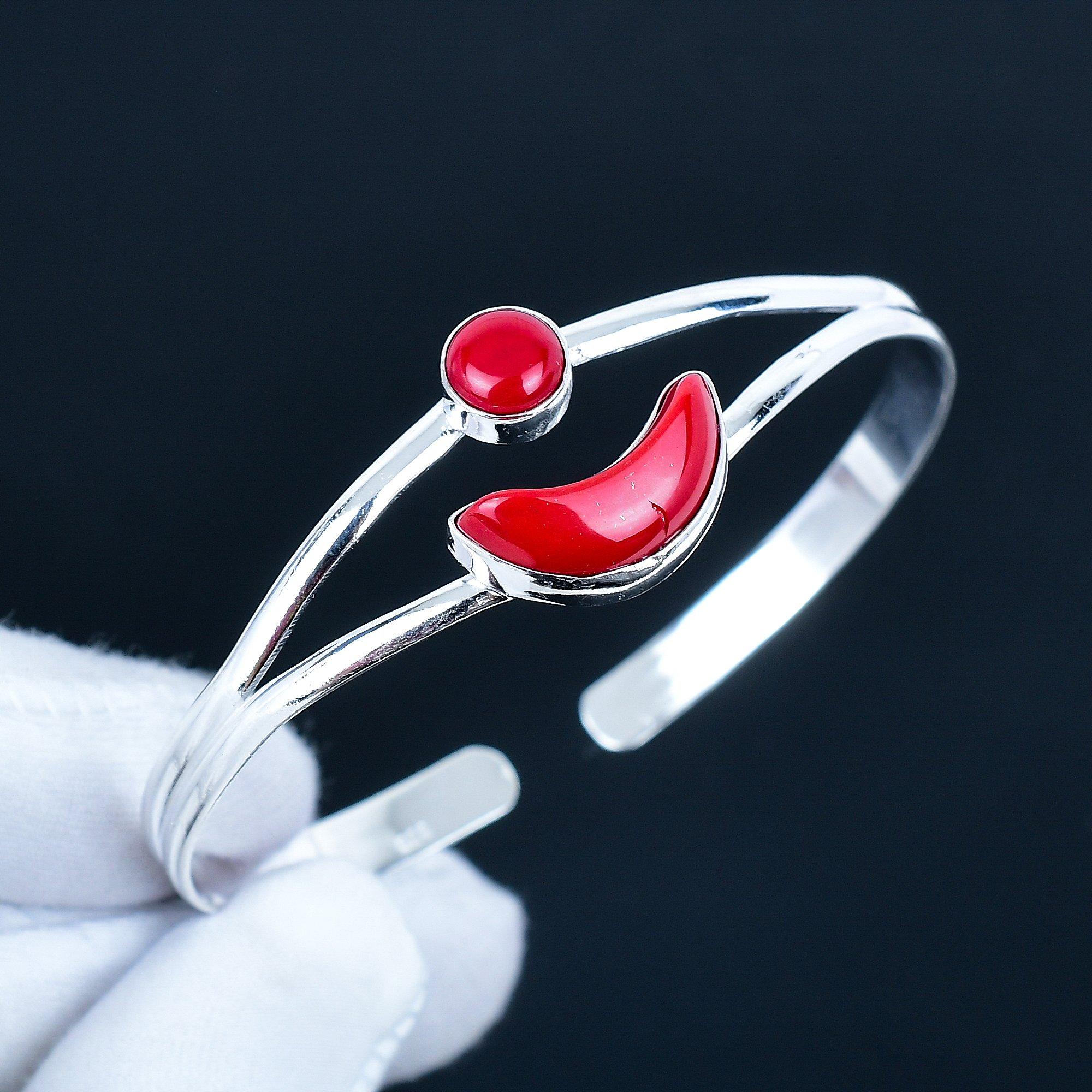 

Натуральный Красный Коралл Драгоценный Камень Ручной Работы Манжета Браслет 925 Стерлинговое Серебро Манжета Браслет, Браслет с Красным Кораллом для Жены, Унисекс Браслет, Подарок на День Рождения 7 красный