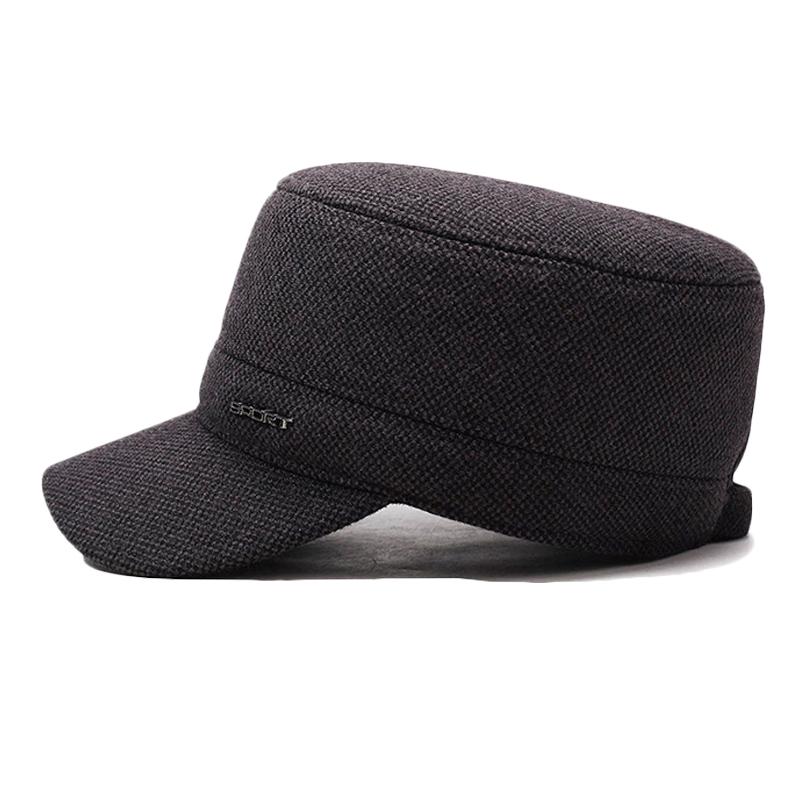 Middle-Aged and Elderly Cap Men's Woolen Flat Cap Autumn Winter Warm Father's Cap Thick Ear Protection Cap