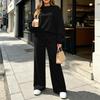 Women's Casual Fashion Long Sleeve High Waist Wide Straight Leg Sweatsuit Set