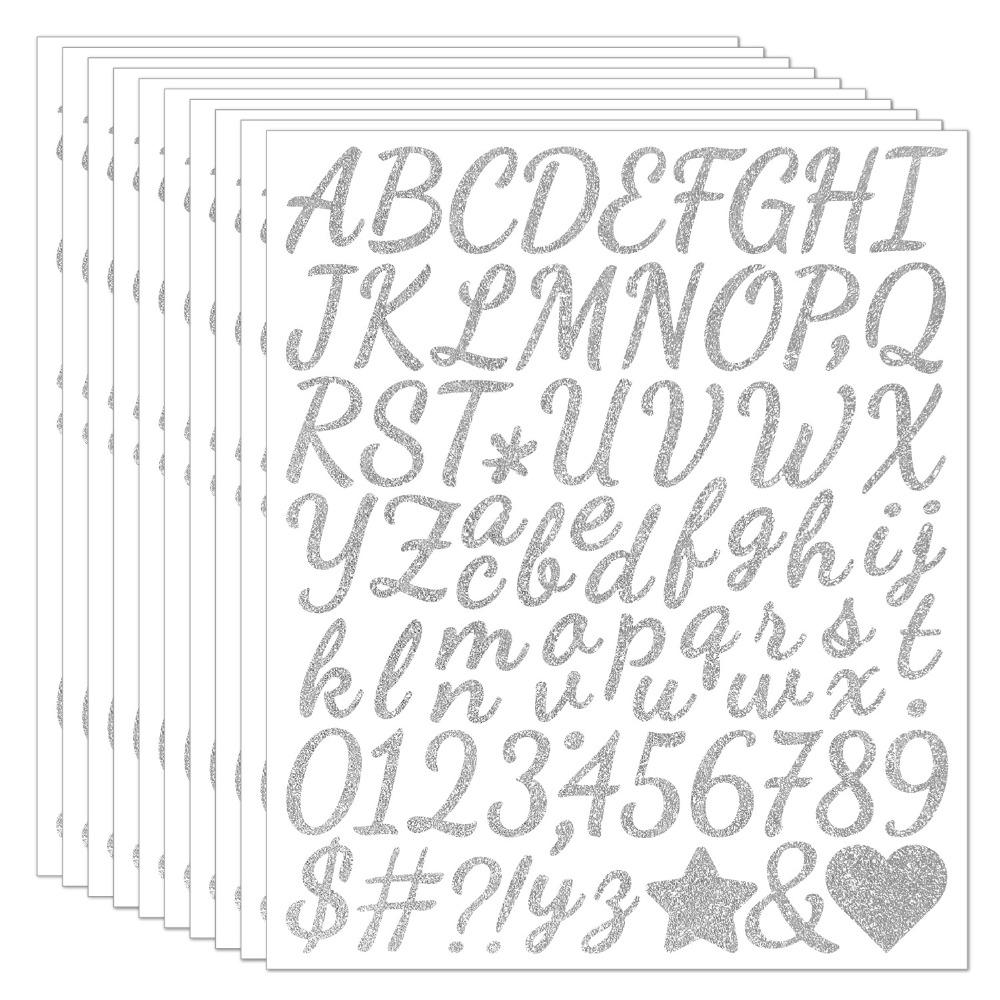 5 Sheets Sparkling Glitter Letter Stickers Shiny Silver Letter Number Sticker  DIY Crafts
