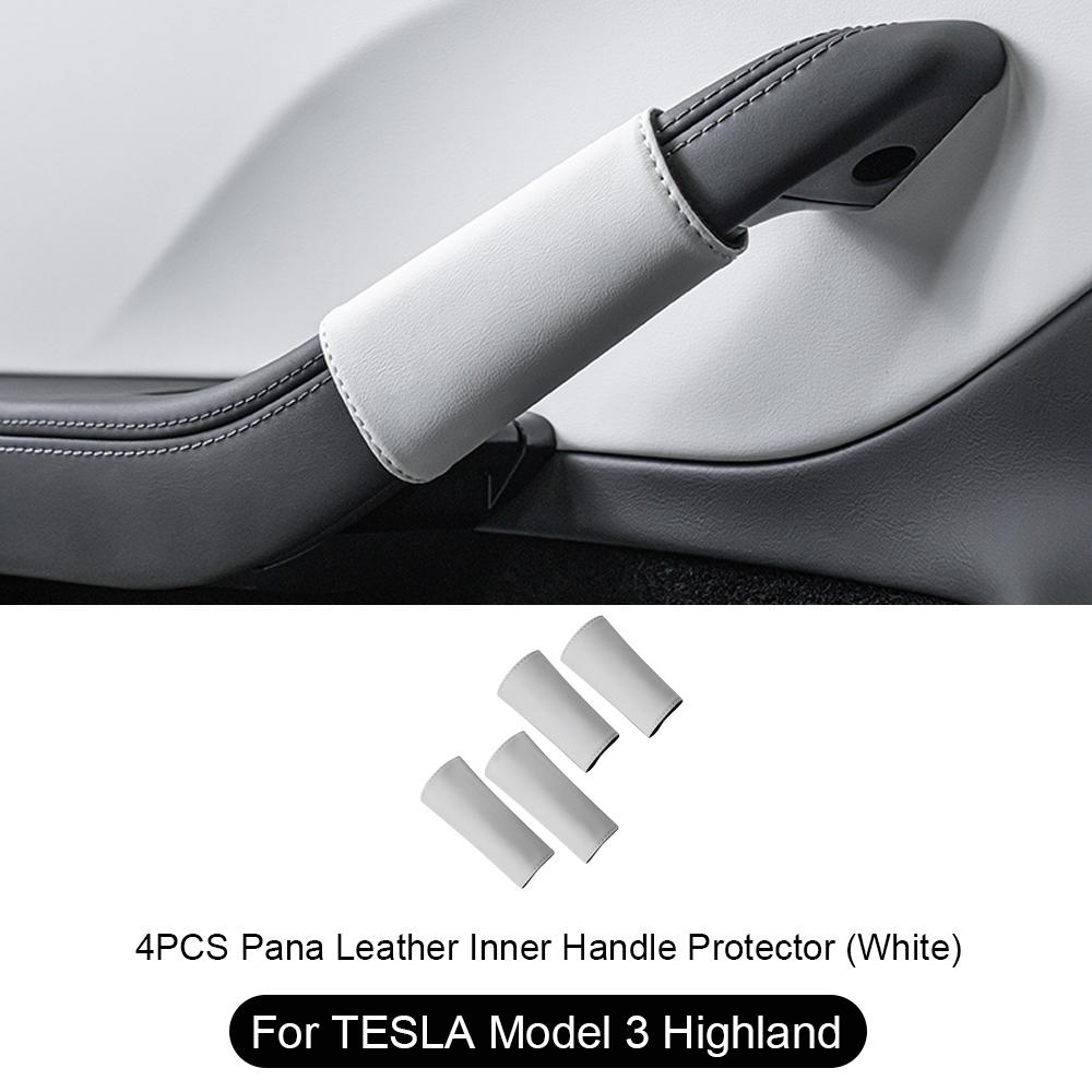 For Tesla Model 3 Highland 2024 4PCS Door Inner Handle Protector Cover Napa Leather Model Y Juniper Door Handle Gloves Accessory
