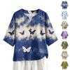 Dames Zomer Mode V-hals 3/4 Mouw Blouse Casual Losse Pasvorm Bloemenprint Top