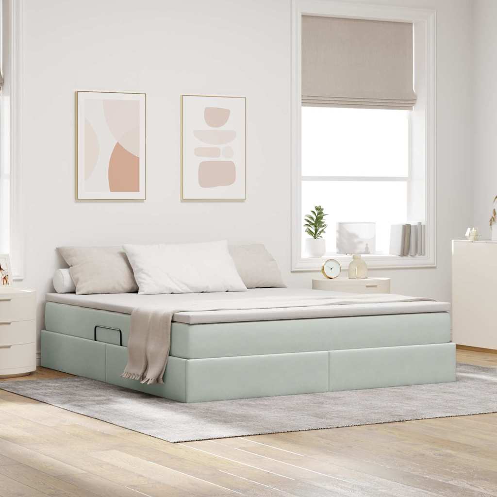Storage Bed with Mattress Light Grey 160 x 200 cm Velvet
