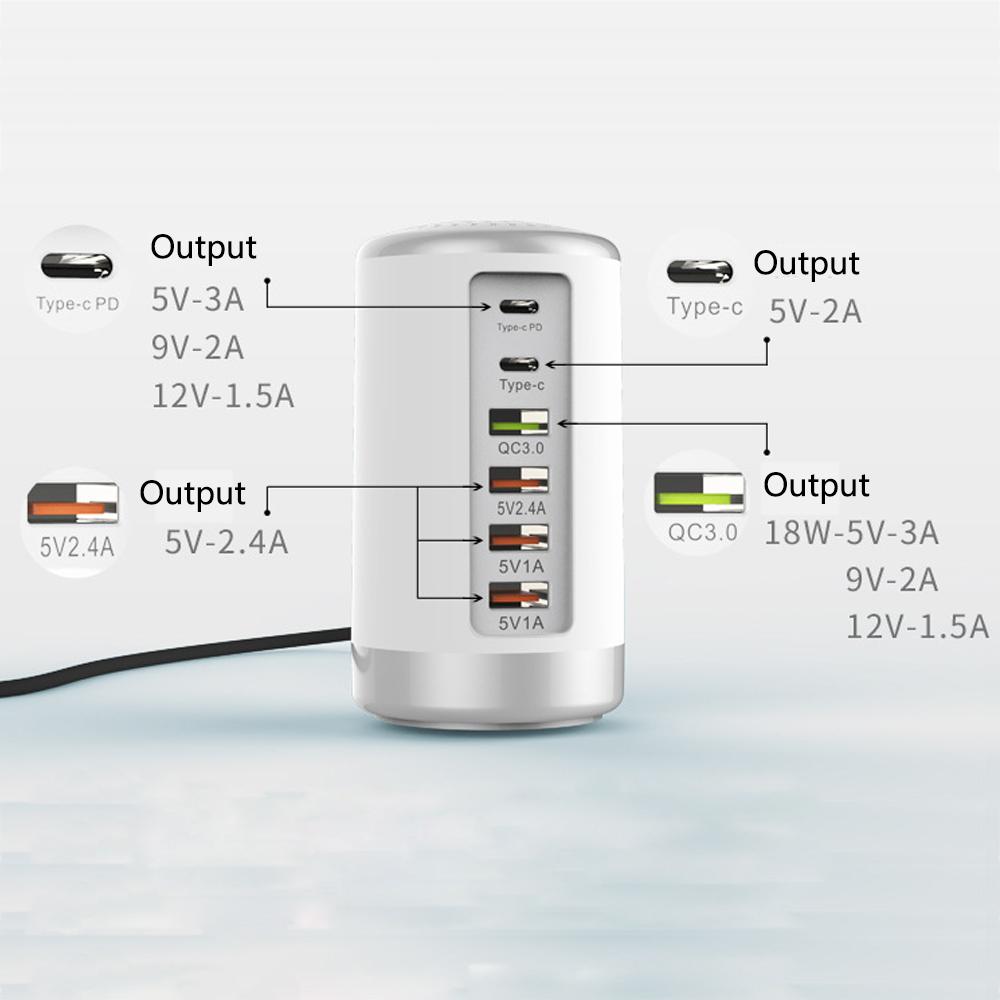 6-Port Universal USB Tower Charging Station EU For Multiple Devices Black