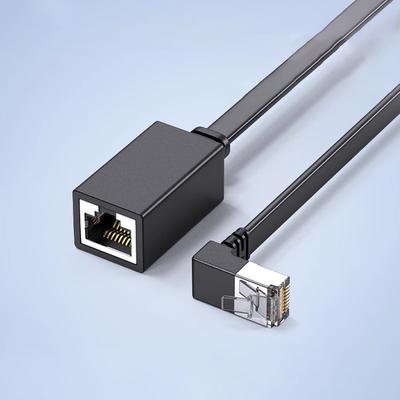 Cabo de Extensão de Rede Cat7 90 Graus Plano Ultra 10G Cotovelo Ângulo Direito / Esquerdo Cabo de Rede Adaptador Rj45 Macho para Fêmea