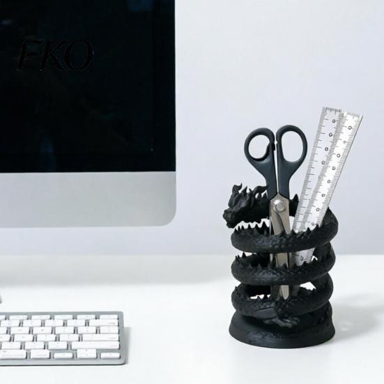 Desk Pen Cup 3D Printed Dragon Holder, Mystical Fantasy Pencil Unique Organizer Cup, Desktop Makeup Brush Holder for Home, Office Artistic Container
