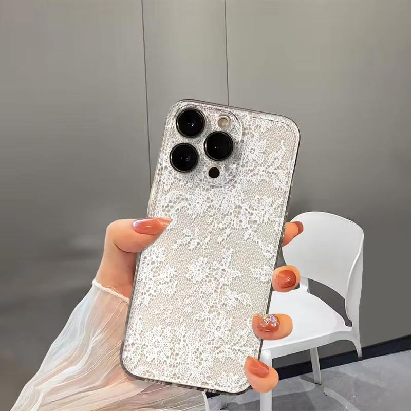 White Flower Lace Clear Phone Case For Samsung Galaxy S26 S24 S25 S23 Ultra S22 S21 S20 Plus FE A50 A71 A72 A73 Silicone Cover