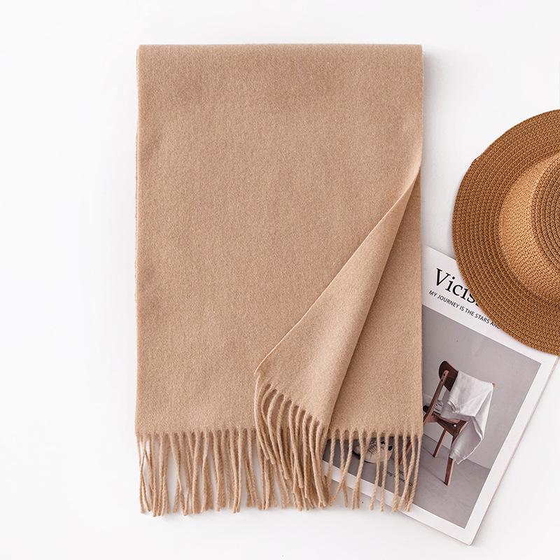 Solid Color Wool Scarf Women's Winter Wool Shawl High End Couple Style Tassel Scarf