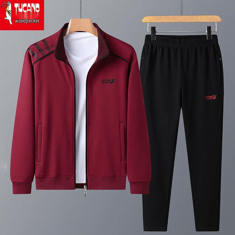 Specht Herren Sport Baumwollset: Lässige Laufjacke für Mittelalte und ältere Menschen für Frühling, Herbst, Winter.