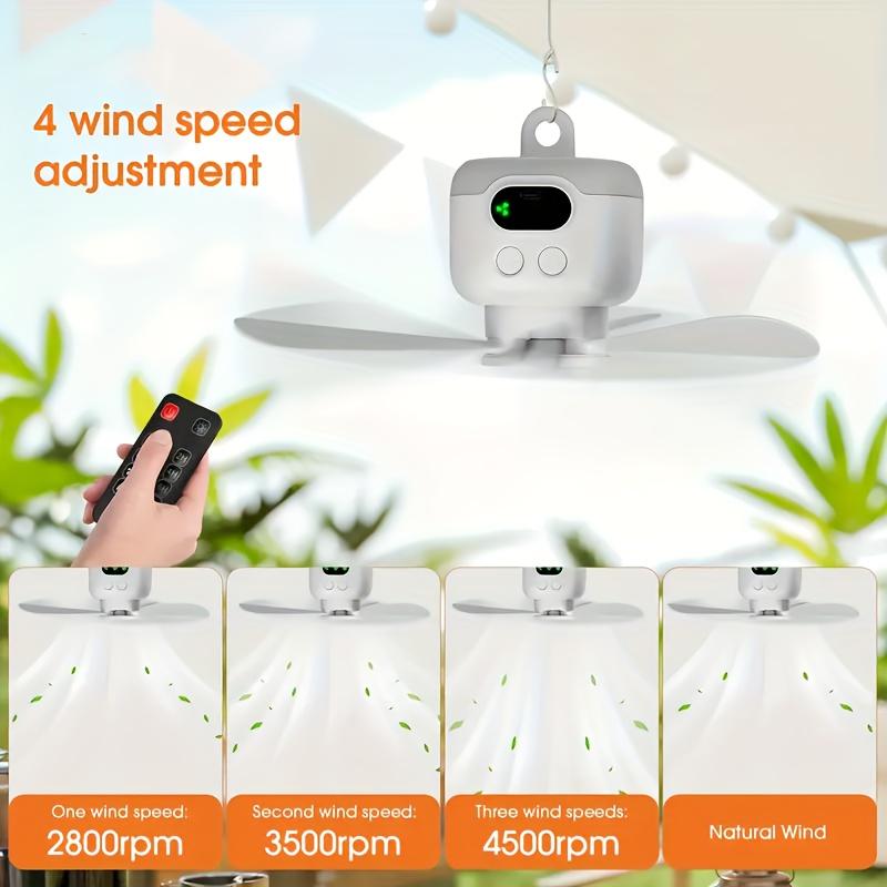 Wireless Portable Ceiling Fan with Light and Remote Control, 3 Speed Adjustment and Screen Battery Display, Capacity, Tents/Dorms/Outdoor/Indoor Use