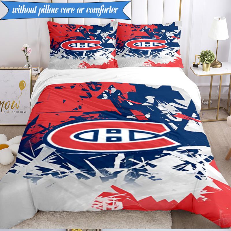 3PCS Canadiens Hockey Team Bedding Set,Including 1pc Duvet Cover And 2pcs Pillowcases Perfect for Bedroom, Dormitory, Fan Christmas Gift