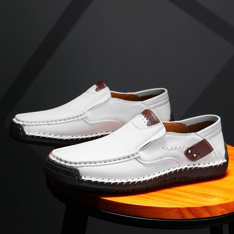 Hand-Stitched Slip-On Leather Loafers | Men Outdoor Casual Flat Low-Cut Shoes Big Sizes